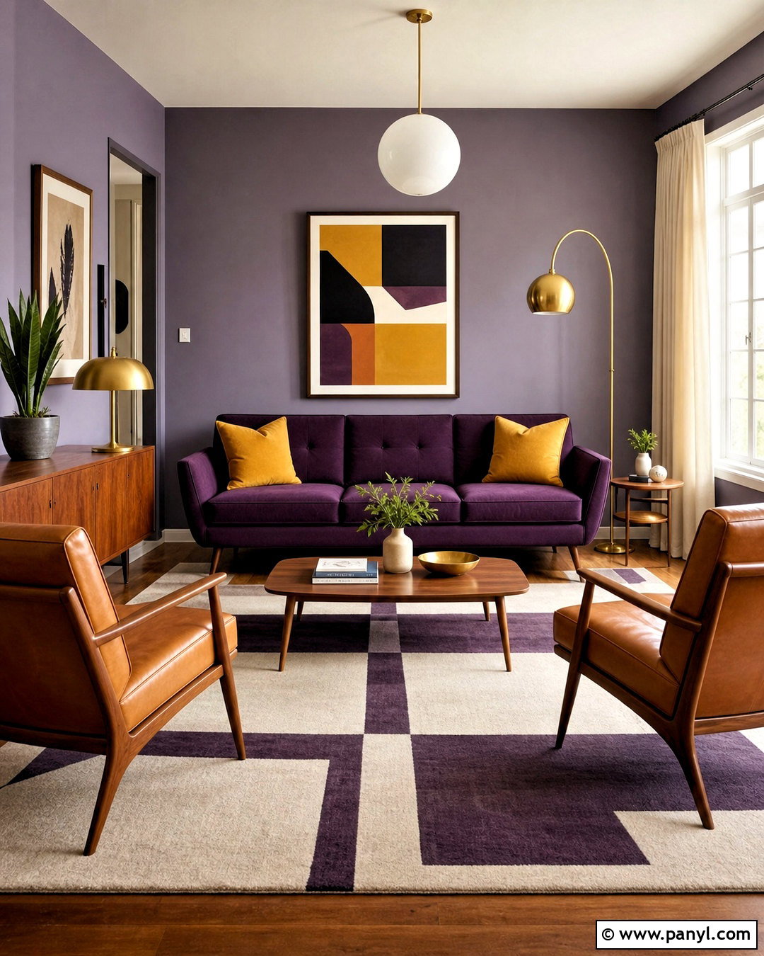 Midcentury Violet Living Room - 20 violet living room ideas