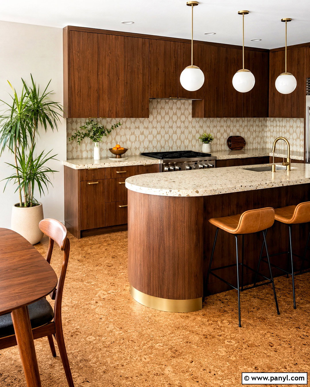 Midcentury Walnut And Beige Kitchen - 20 brown and beige kitchen ideas