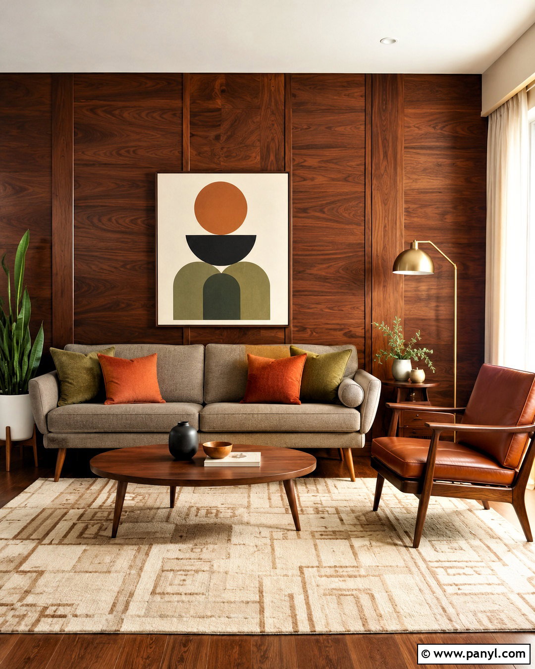 Midcentury Walnut Wood Accent Wall - 20 natural wood accent wall ideas