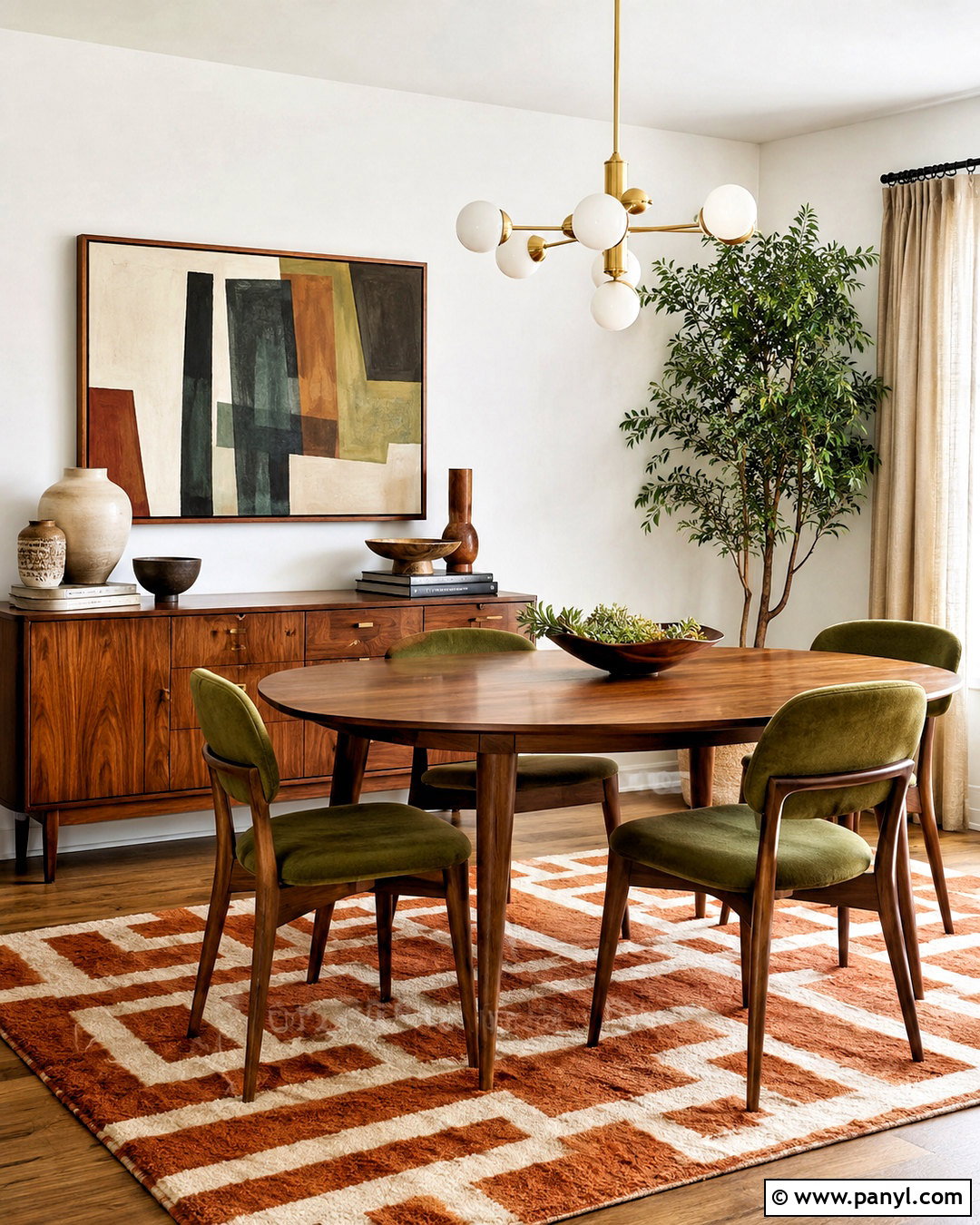 Midcentury White Wall Dining Area - 20 White Wall Dining Area Ideas
