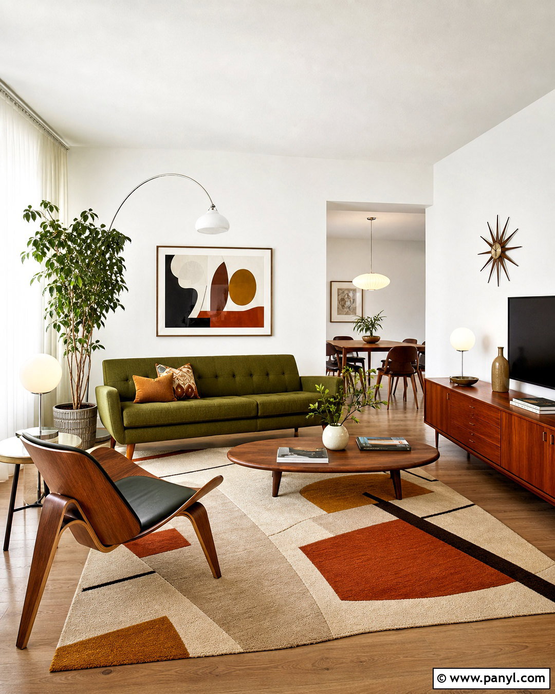 Midcentury White Wall Living Room - 20 white wall living room ideas
