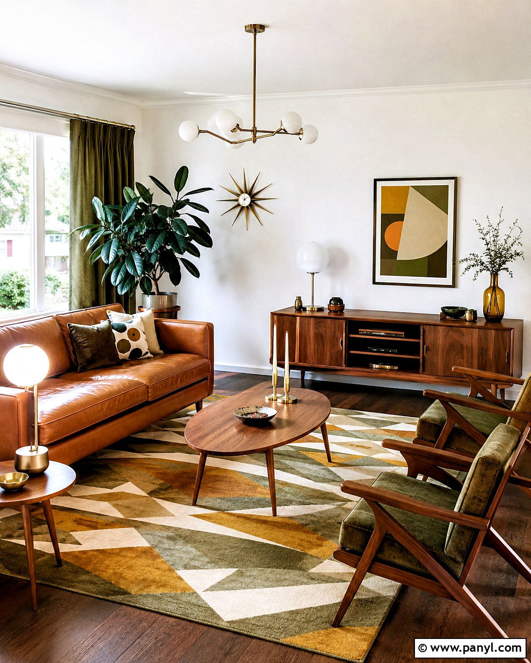 Midcentury White Walls Living Room - 20 White Walls Home Ideas