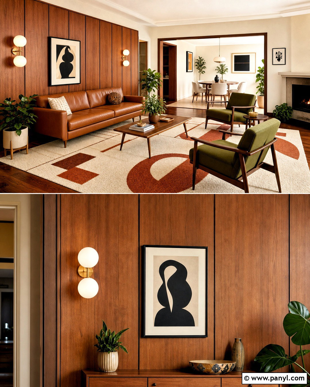 Midcentury Wood Paneled Living Room - 20 wood interior walls