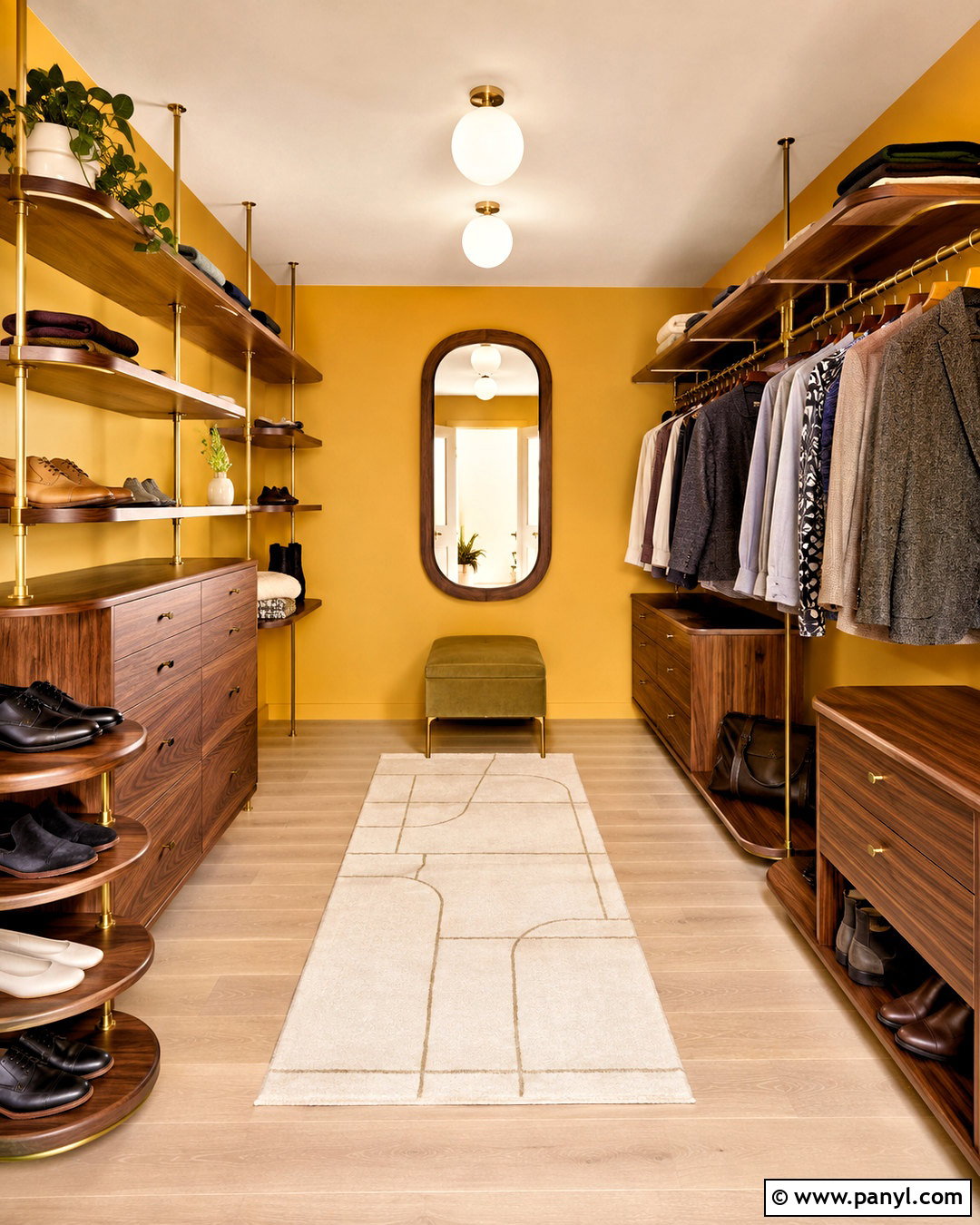 Midcentury Yellow Closet - 20 Yellow Wall Closet Space Ideas