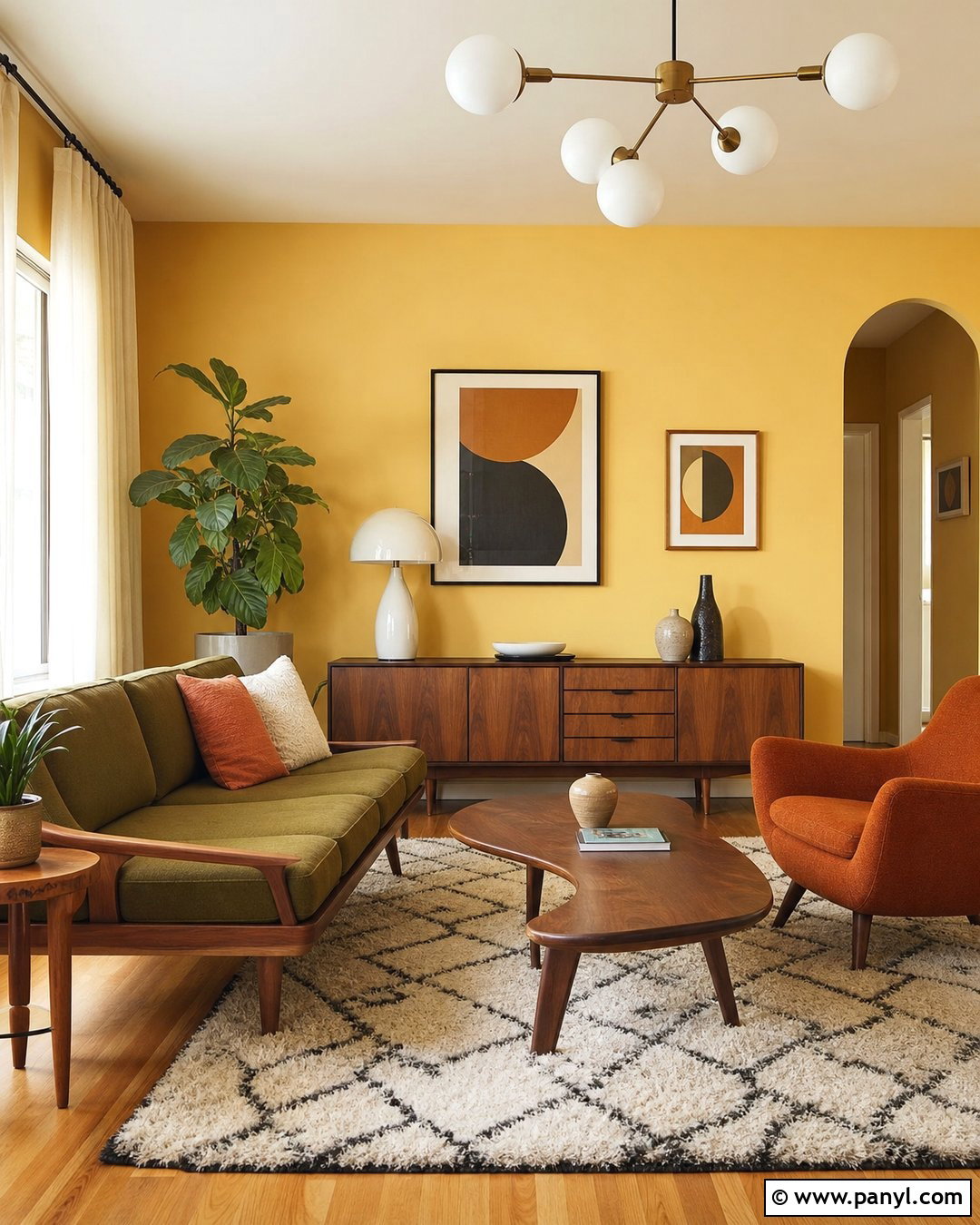 Midcentury Yellow Living Room - 20 Best Yellow Wall Color Ideas