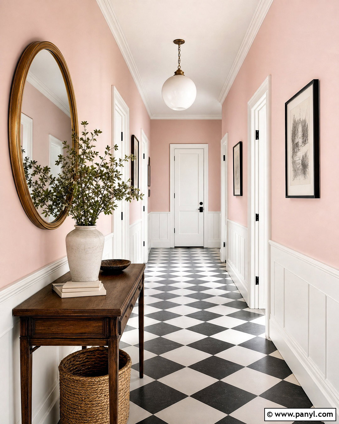Middleton Pink Hallway With Checkerboard Floor - 20 middleton pink farrow and ball ideas