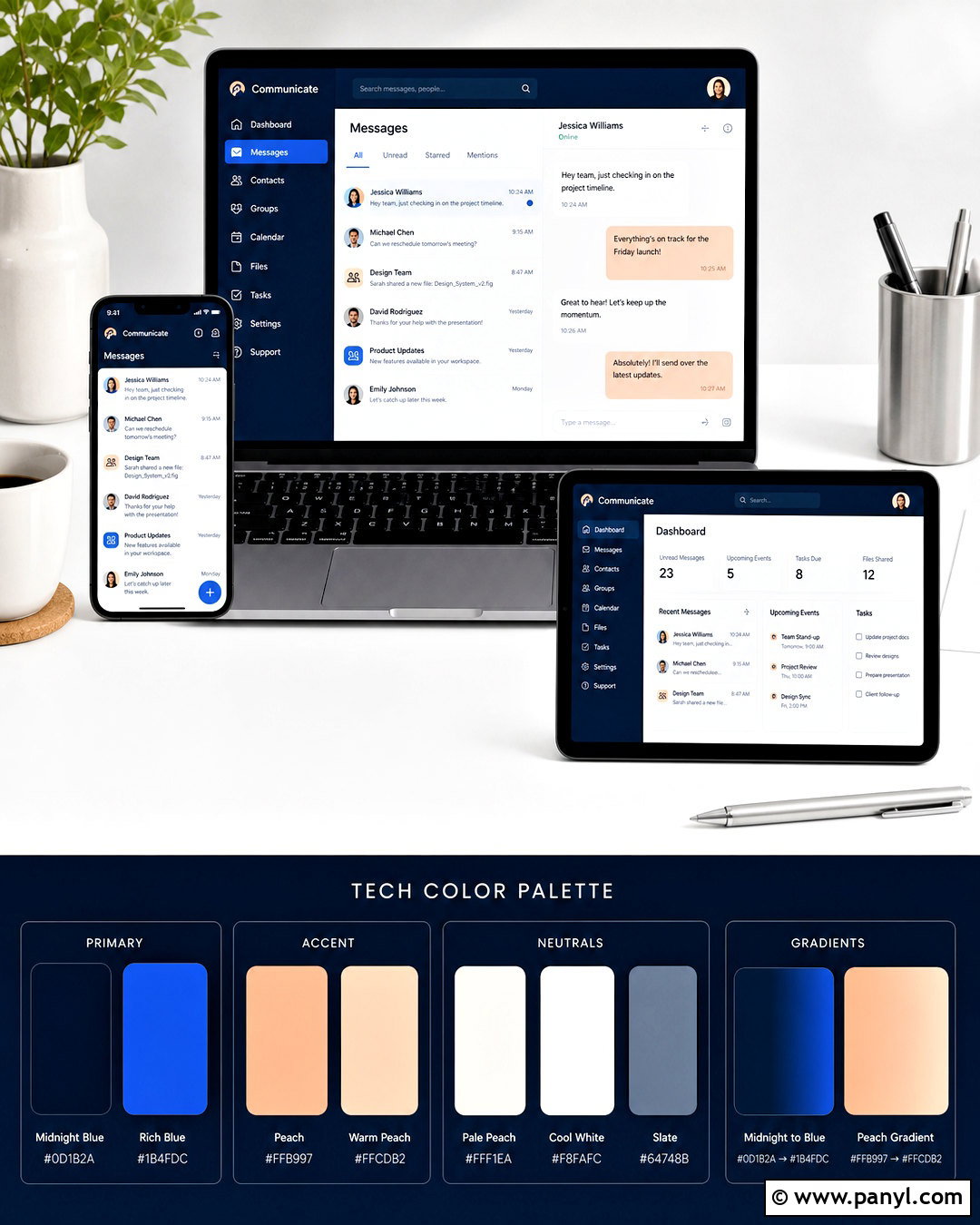 Midnight Blue And Peach Tech Color Palette - 20 tech colour palette ideas