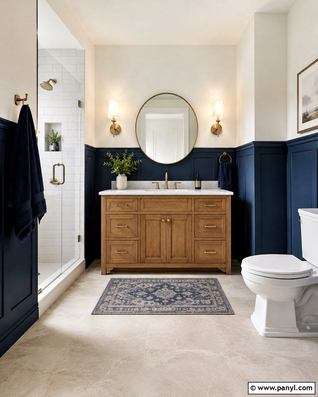 Midnight Blue Bathroom Wall Paneling - 20 midnight blue bathroom ideas