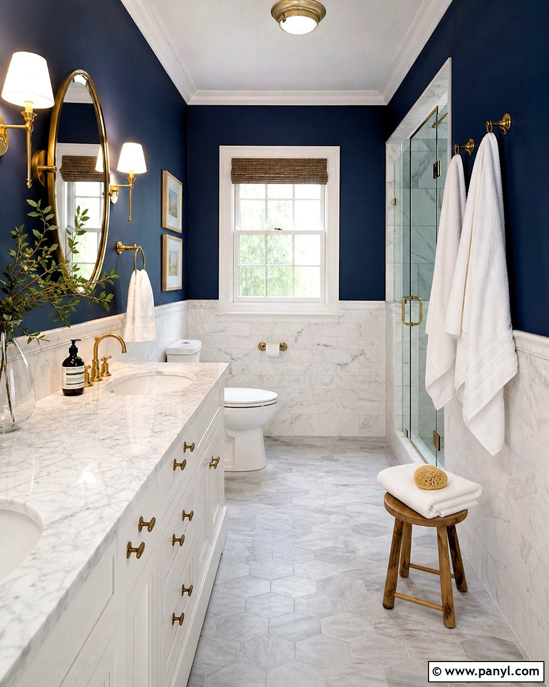 Midnight Blue Bathroom Walls With White Marble - 20 midnight blue walls