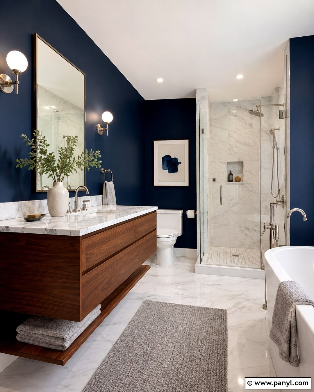 Midnight Blue Bathroom With White Marble - 20 Midnight Blue Wall Color Ideas