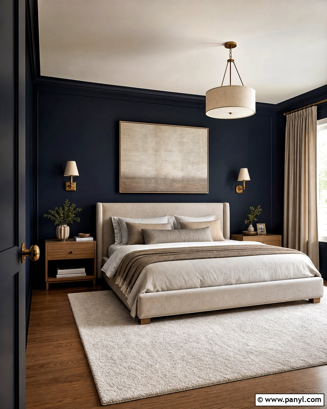 Midnight Blue Bedroom With Layered Neutrals - 20 blue paint bedroom ideas