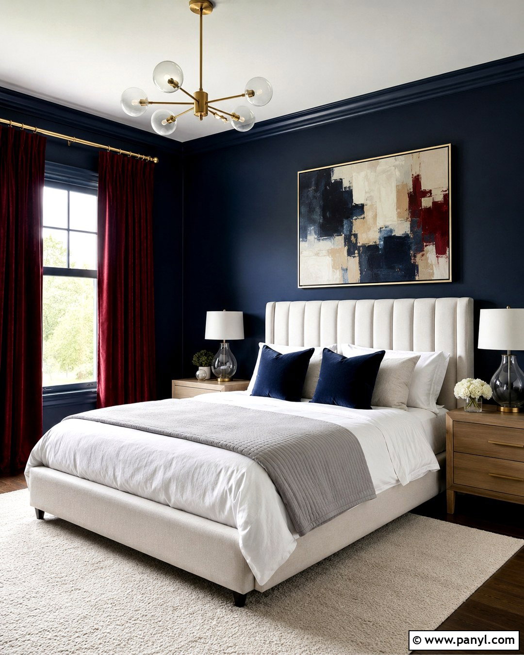 Midnight Blue Bedroom With Wine Red Curtains - 20 Blue Walls Red Curtains