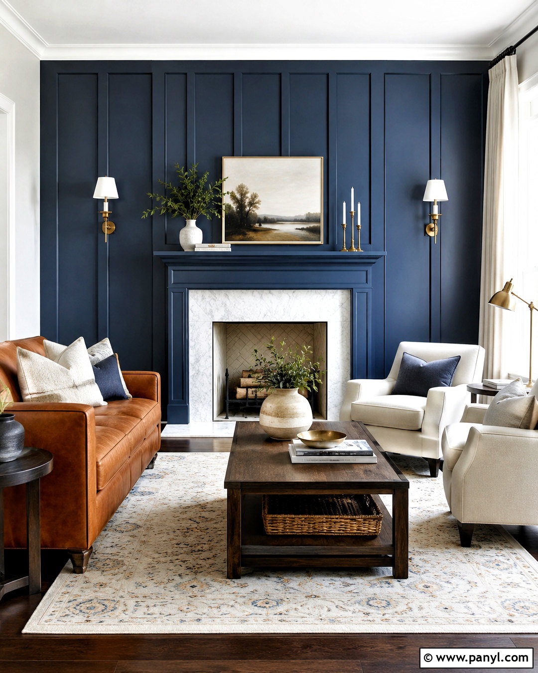 Midnight Blue Board and Batten Fireplace Wall - 20 blue board and batten wall ideas