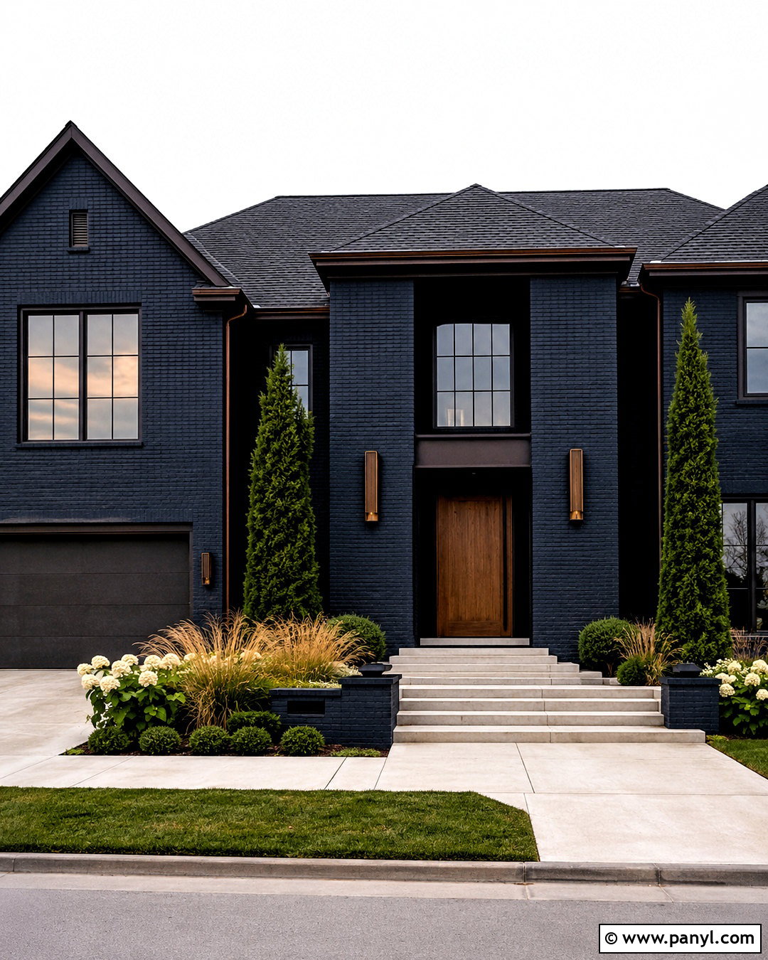 Midnight Blue Brick House With Bronze Accents - 20 blue brick house exterior ideas