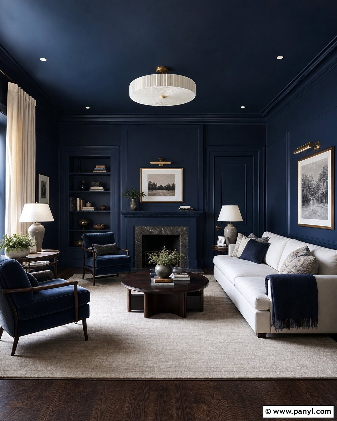 Midnight Blue Ceiling And Living Room Walls - 35 royal paint wall design for living room ideas