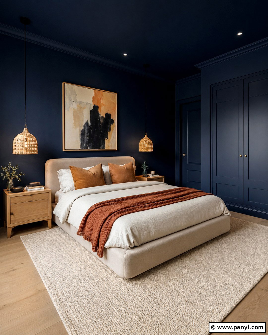 Midnight Blue Color Drenched Bedroom - 20 Midnight Blue Wall Color Ideas