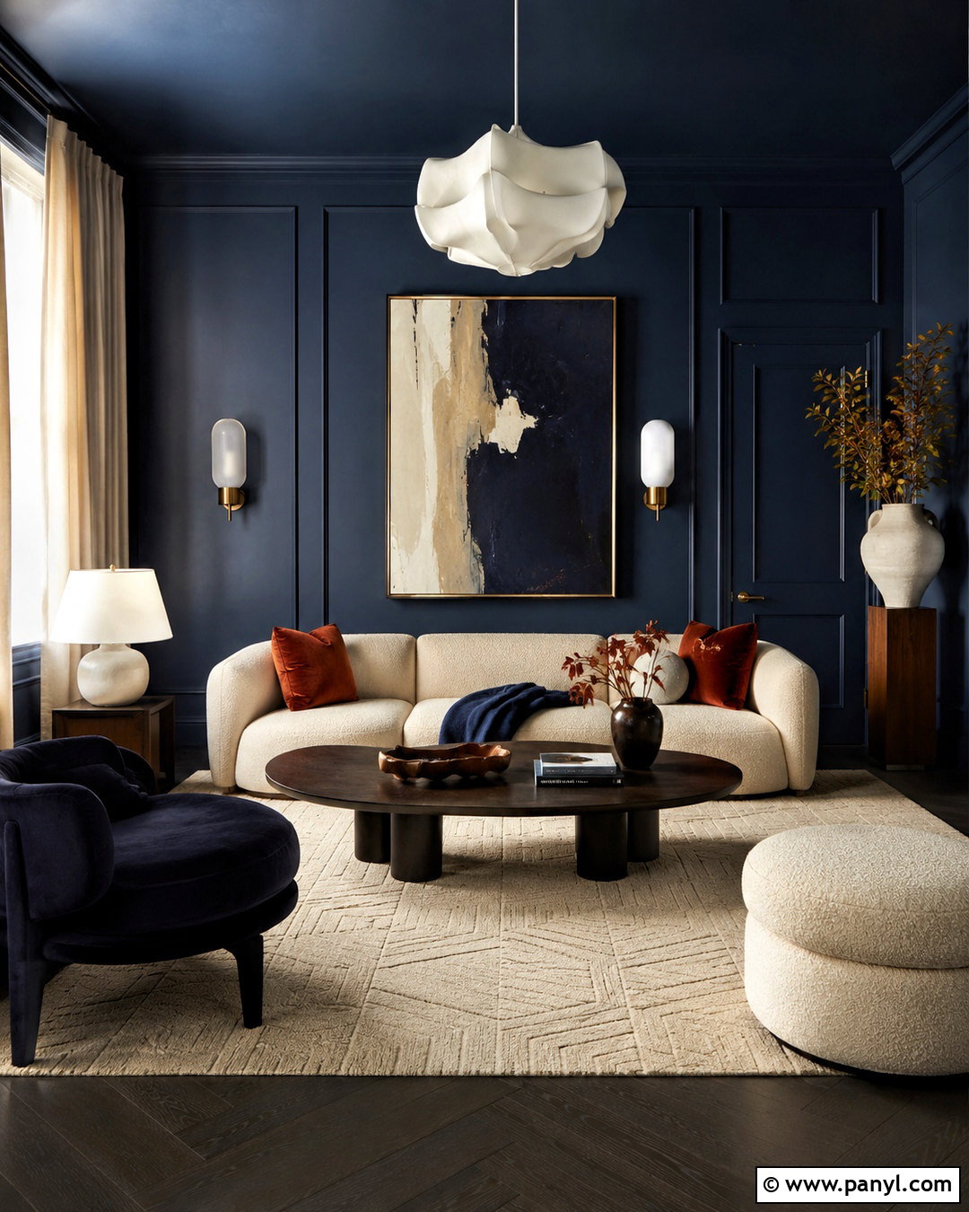 Midnight Blue Color-Drenched Living Room - 20 moody blue living room ideas