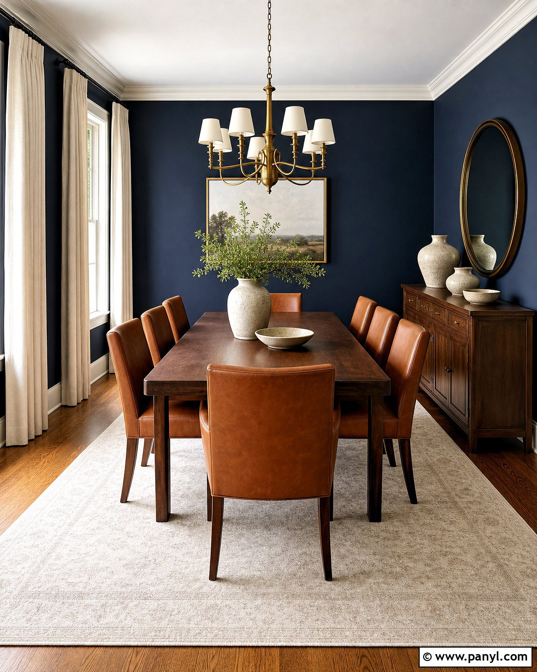 Midnight Blue Dining Room Walls With Walnut Furniture - 20 midnight blue walls
