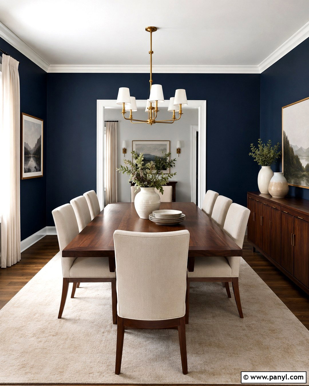 Midnight Blue Dining Room With Walnut Furniture - 20 Midnight Blue Wall Color Ideas