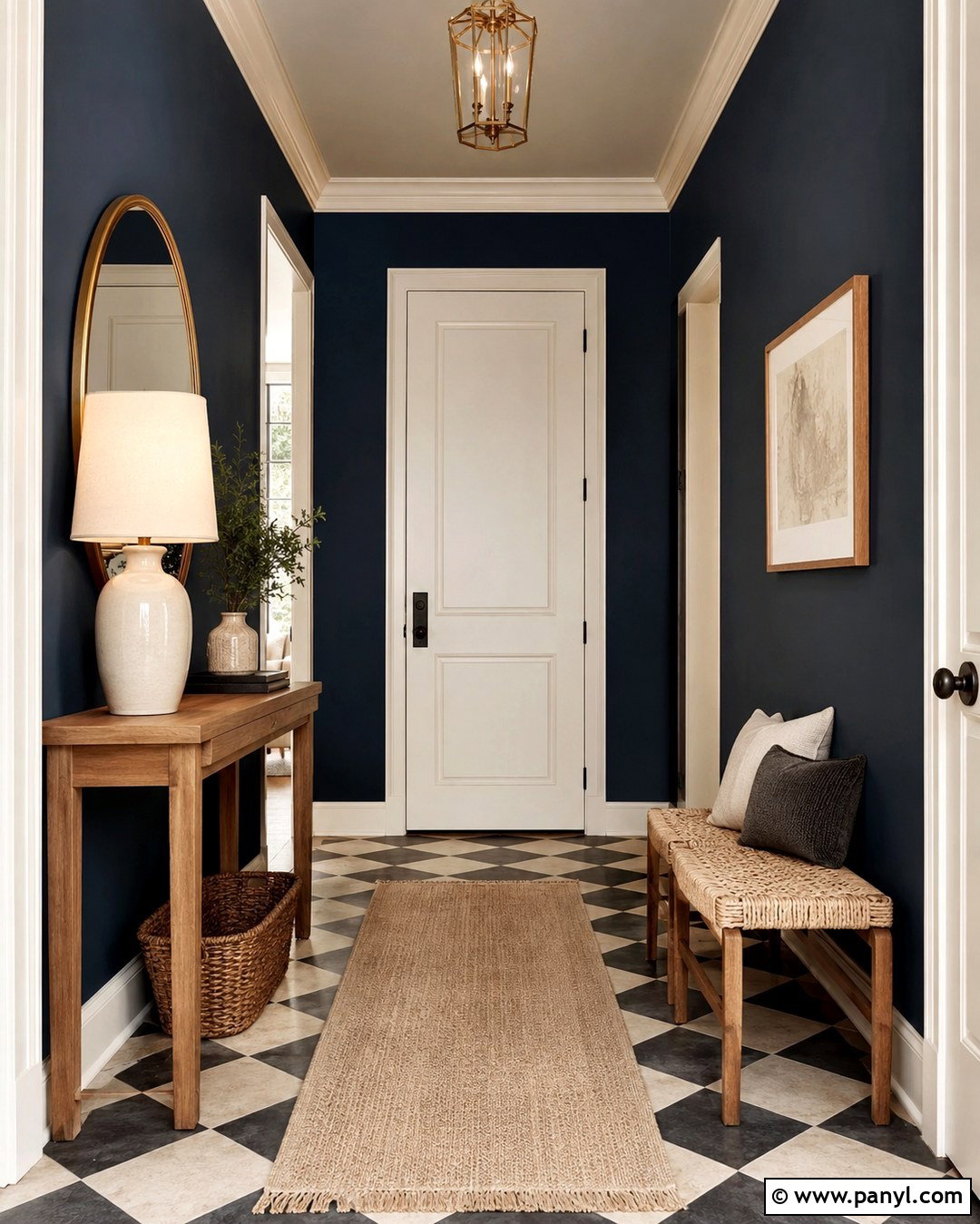 Midnight Blue Entryway With Checkerboard Flooring - 20 Midnight Blue Wall Color Ideas