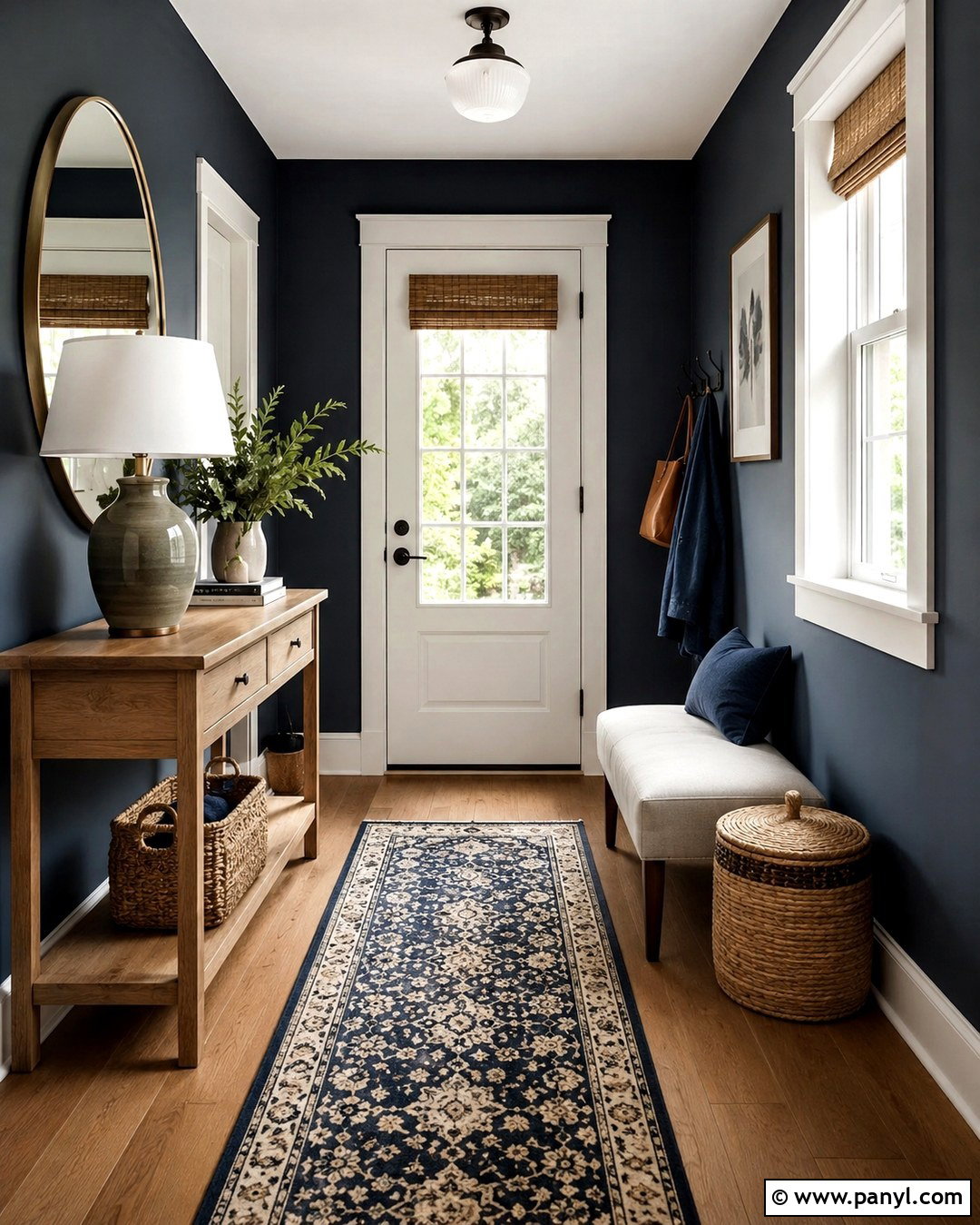 Midnight Blue Entryway With White Windows - 20 Dark Walls White Windows
