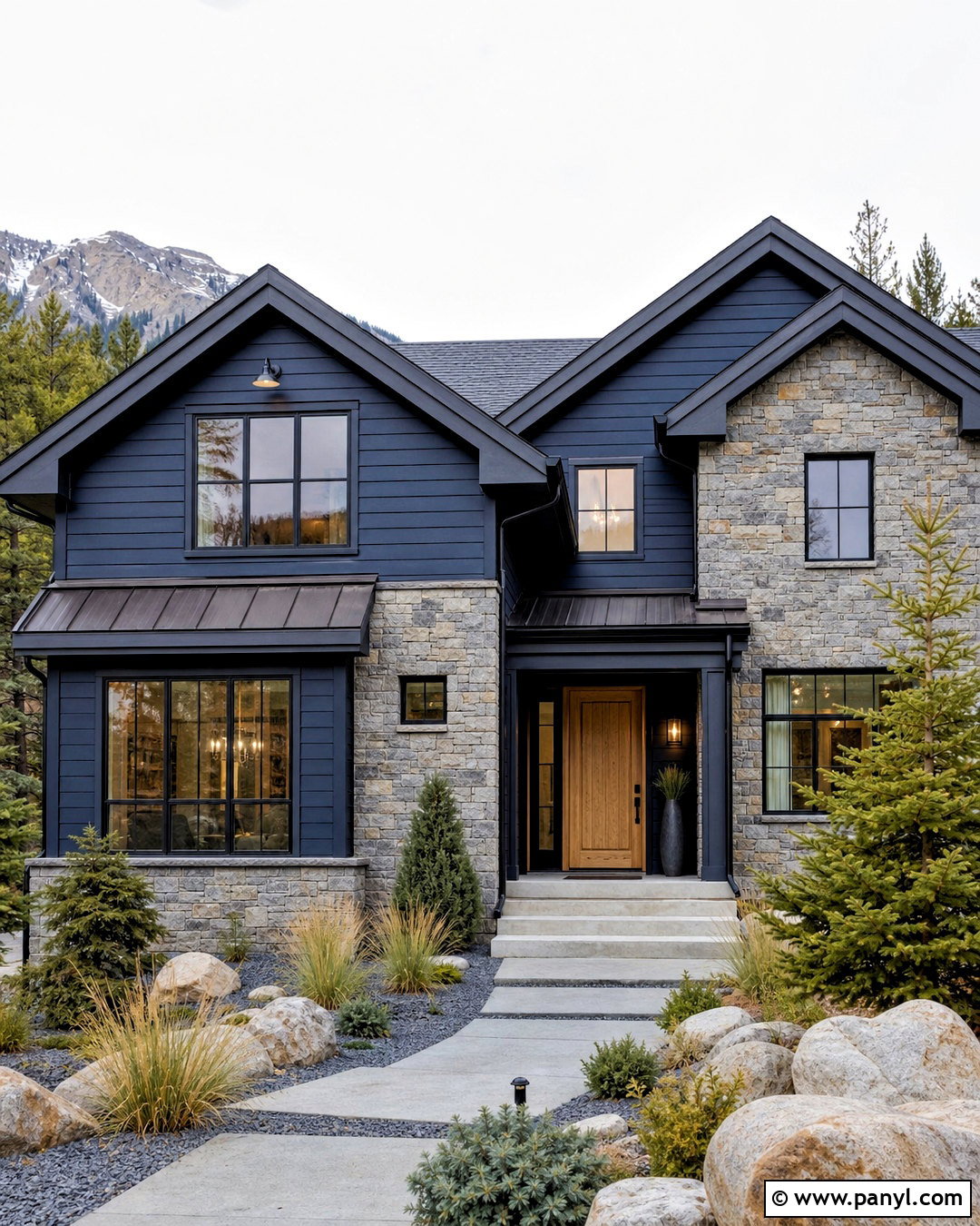 Midnight Blue Exterior With Gray Stone - 20 dark blue exterior house colors