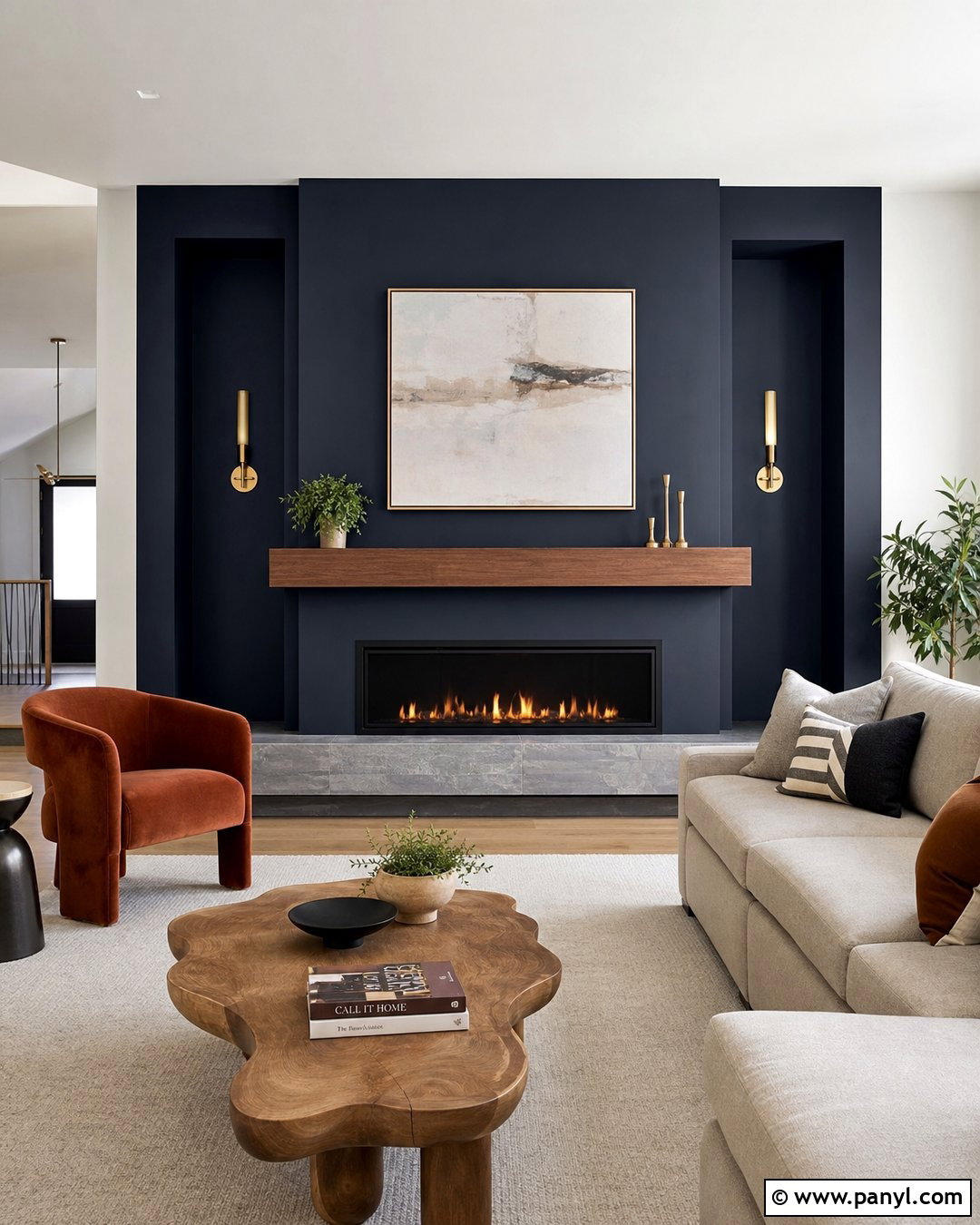 Midnight Blue Fireplace Accent Wall - 35 Fireplace Accent Wall Color Ideas