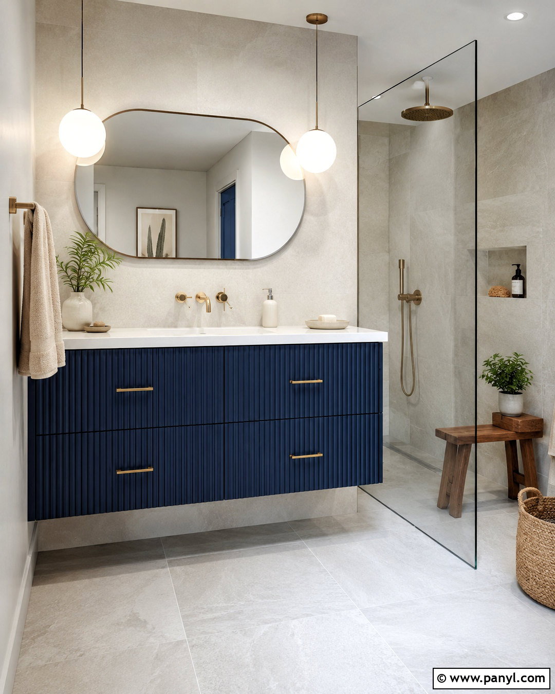 Midnight Blue Fluted Vanity - 20 blue vanity bathroom ideas