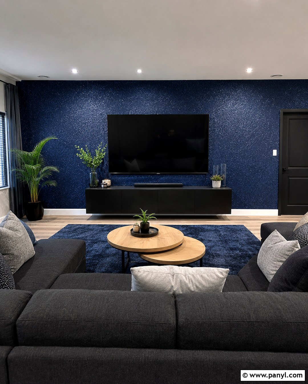 Midnight Blue Glitter Media Room Wall - 20 Blue Glitter Wall Paint Ideas