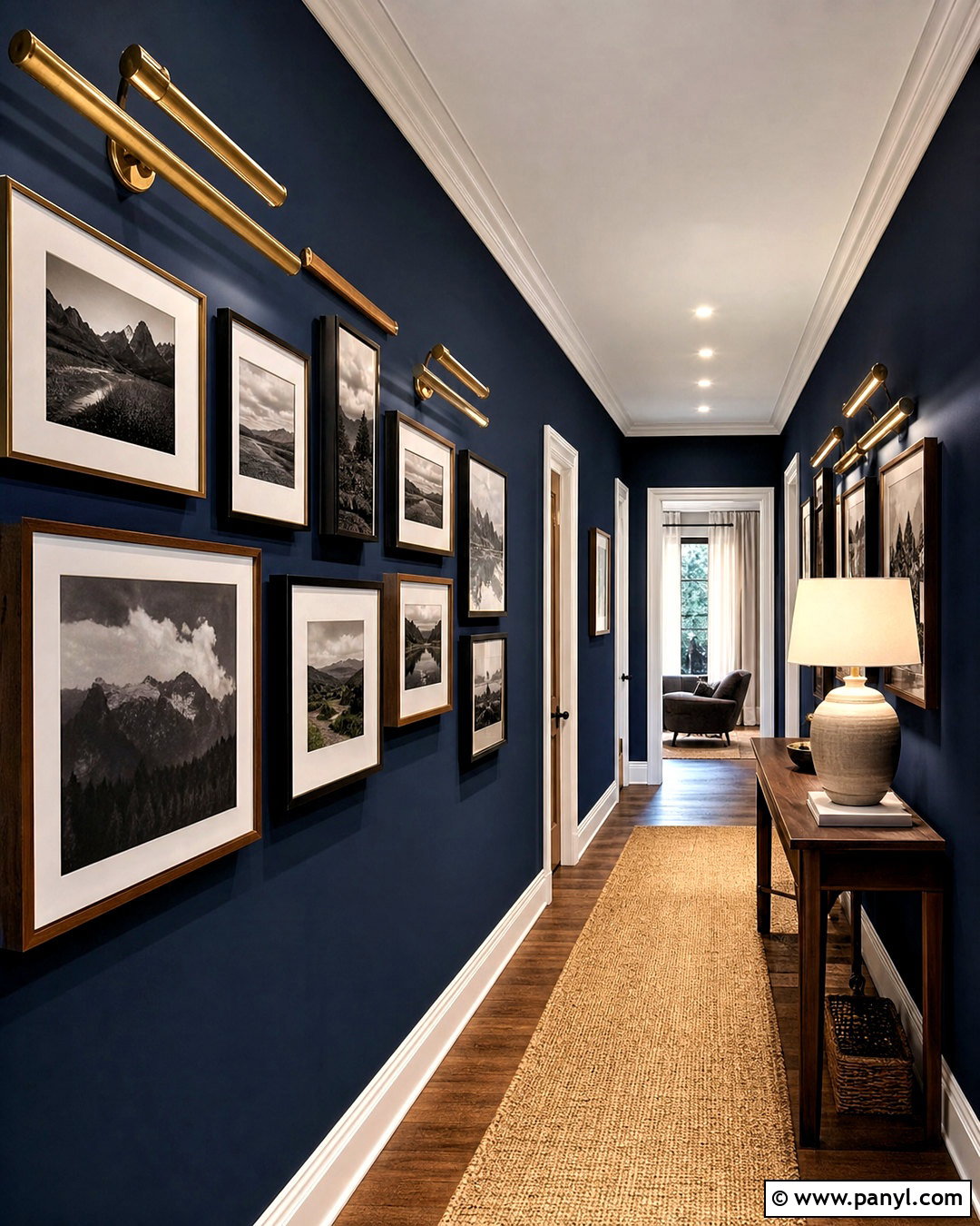 Midnight Blue Hallway Walls With A Gallery - 20 midnight blue walls
