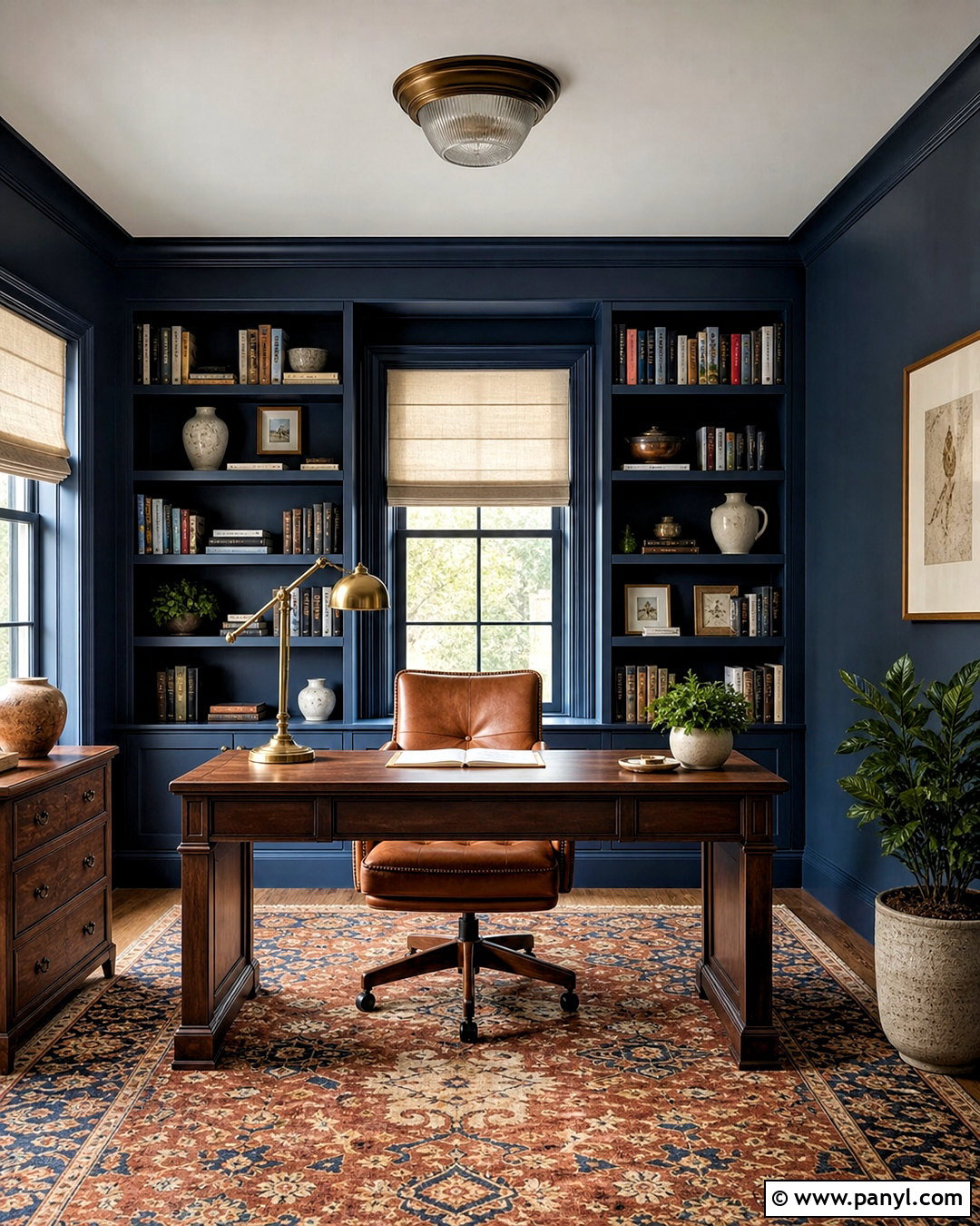 Midnight Blue Home Office Walls With Built-Ins - 20 midnight blue walls