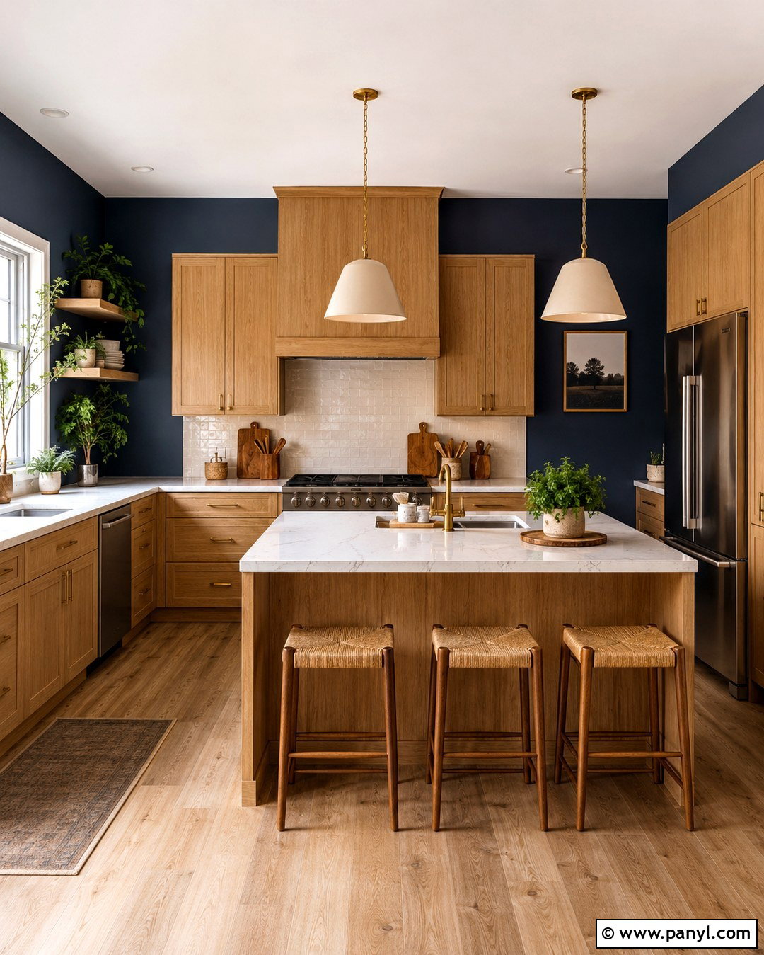 Midnight Blue Kitchen With Natural Oak Cabinets - 20 Midnight Blue Wall Color Ideas