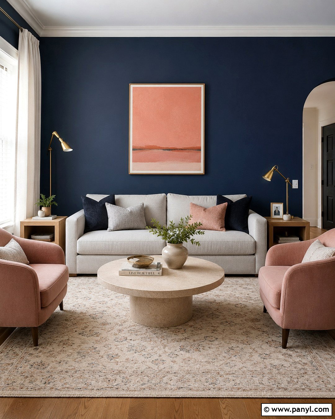 Midnight Blue Living Room With Blush Pink - 20 Midnight Blue Wall Color Ideas