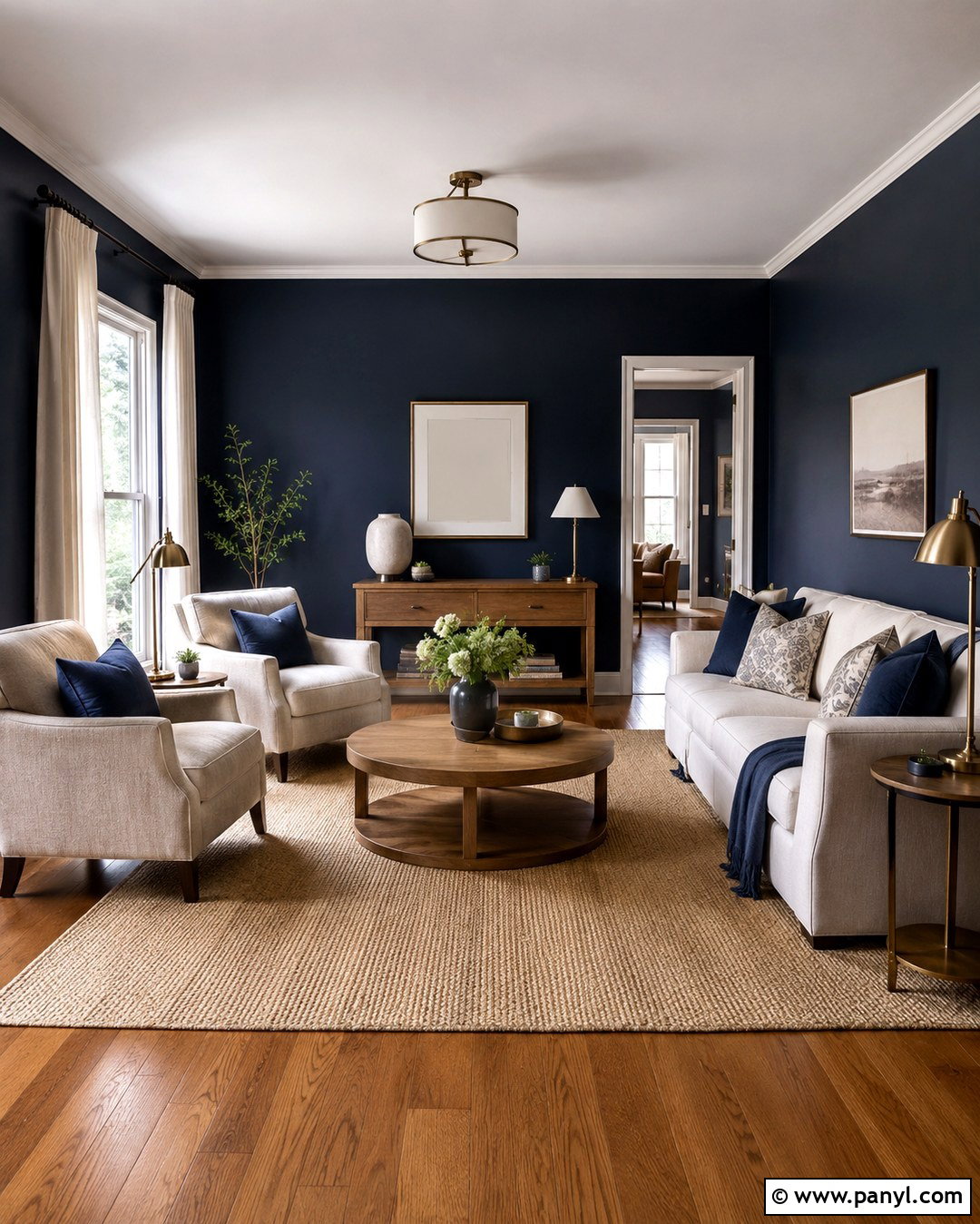 Midnight Blue Living Room With Cream Furniture - 20 Midnight Blue Wall Color Ideas