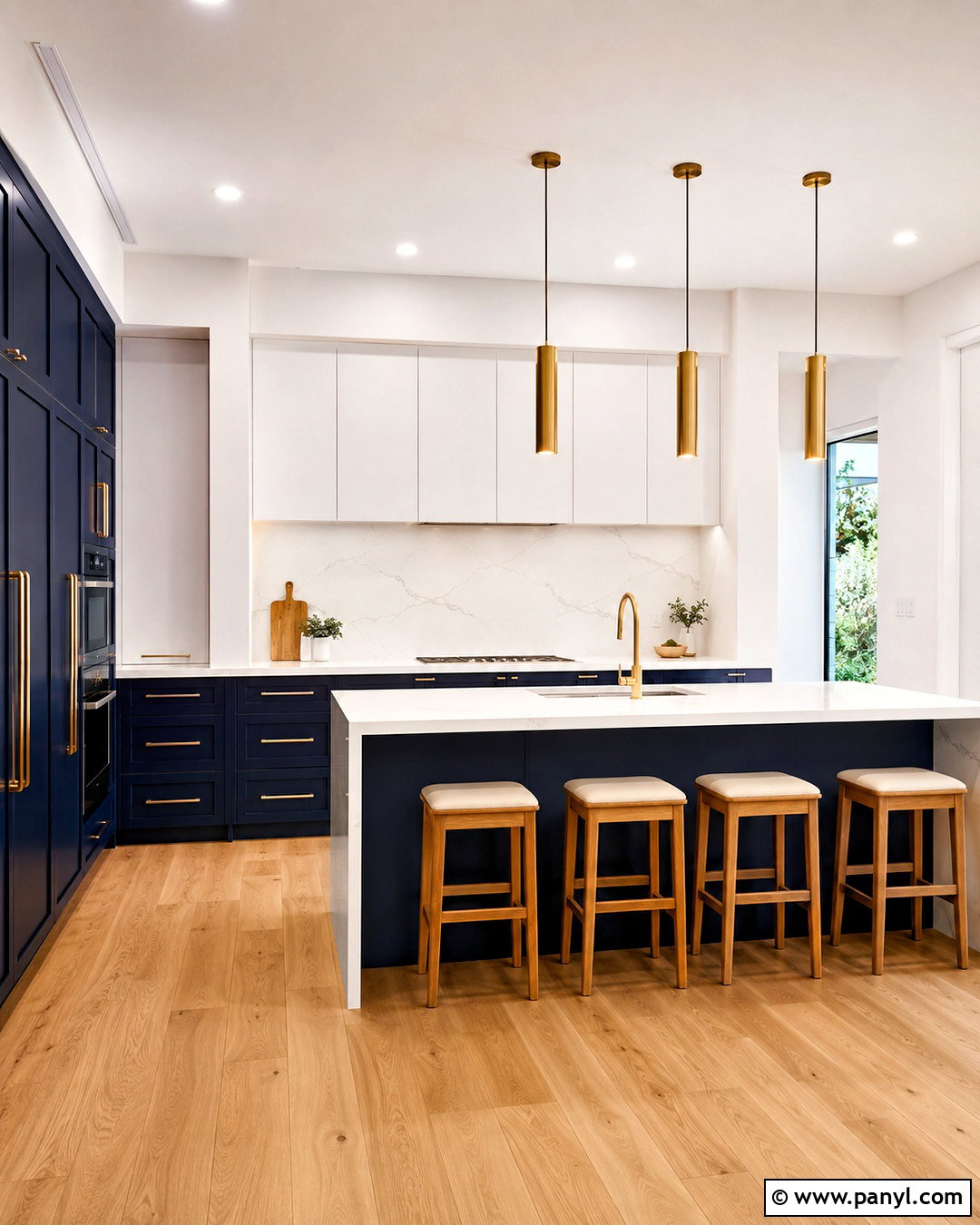 Midnight Blue Lower Cabinets With A Waterfall Island - 20 blue lower cabinets white upper ideas