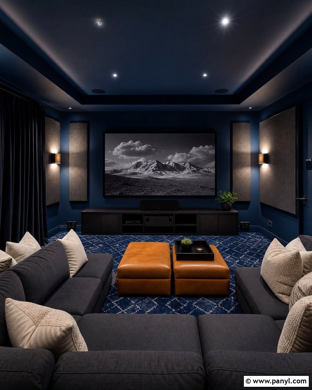 Midnight Blue Media Room - 30 blue walls room ideas