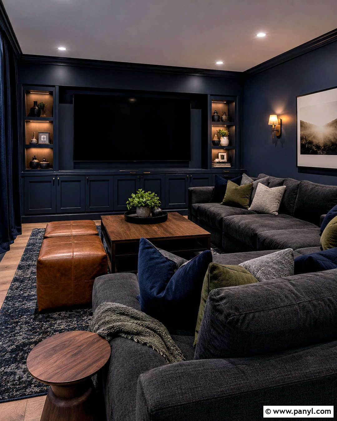 Midnight Blue Media Room - 40 blue wall paint ideas