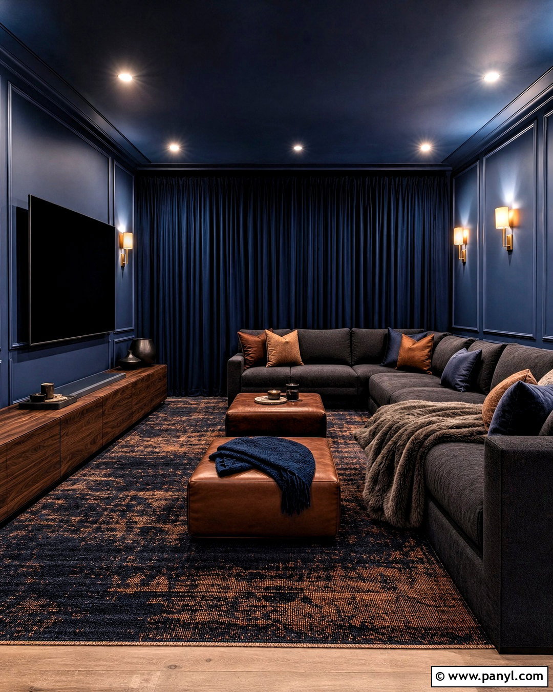 Midnight Blue Media Room - 20 blue room paint ideas