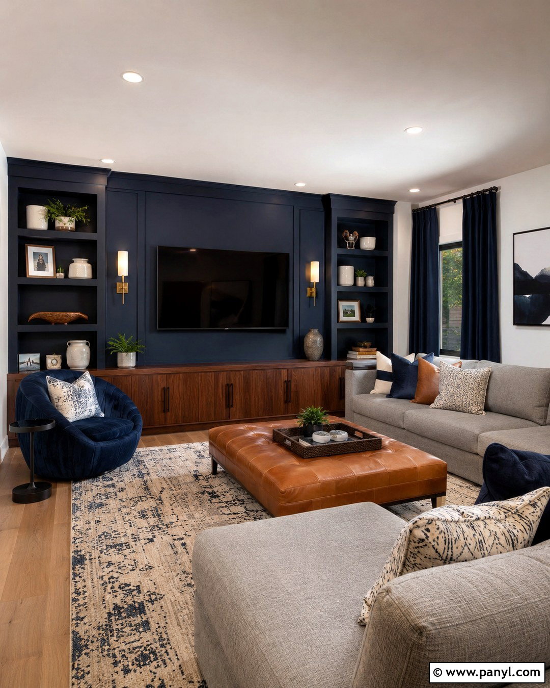 Midnight Blue Media Room Accent Wall - 20 Dark Paint Accent Wall Ideas