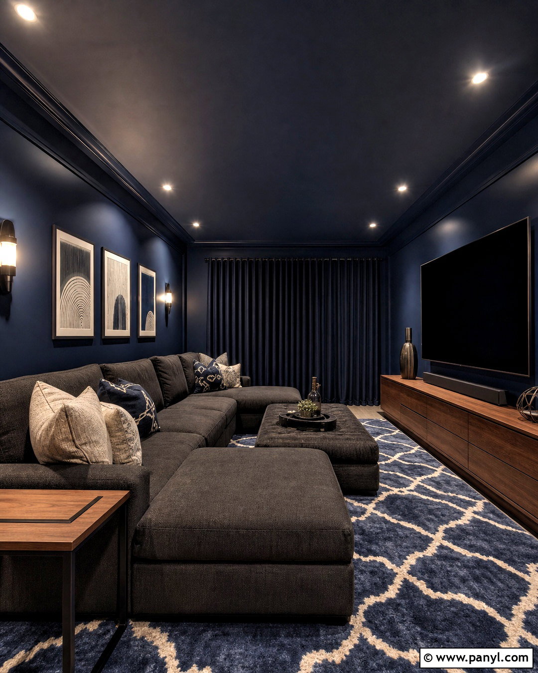 Midnight Blue Media Room Walls - 20 blue wall design ideas