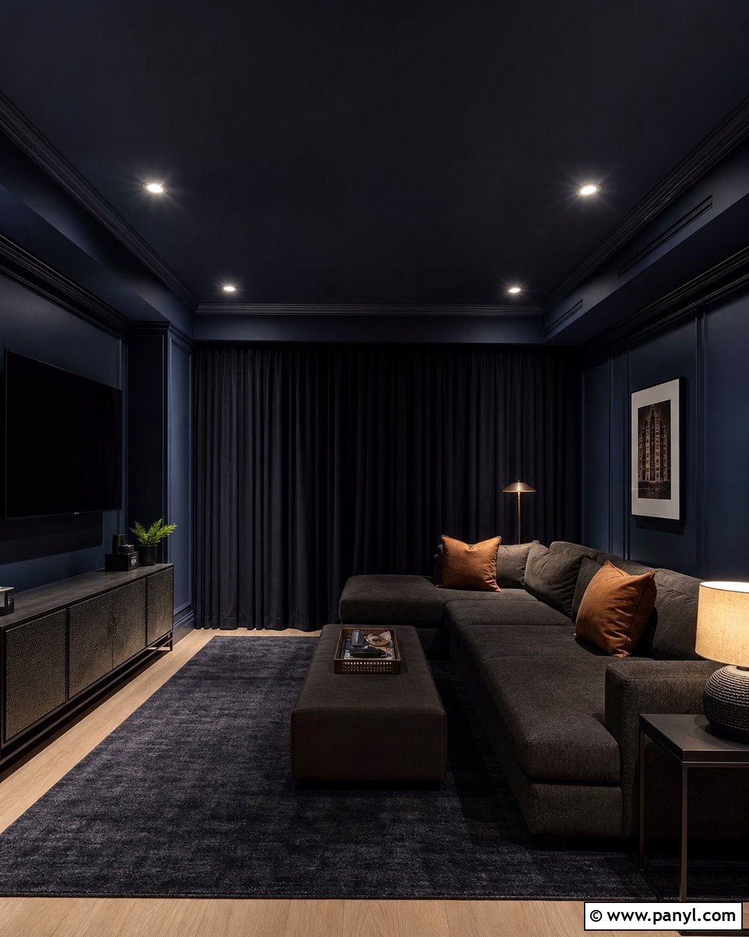 Midnight Blue Media Room Walls - 30 dark wall paint ideas