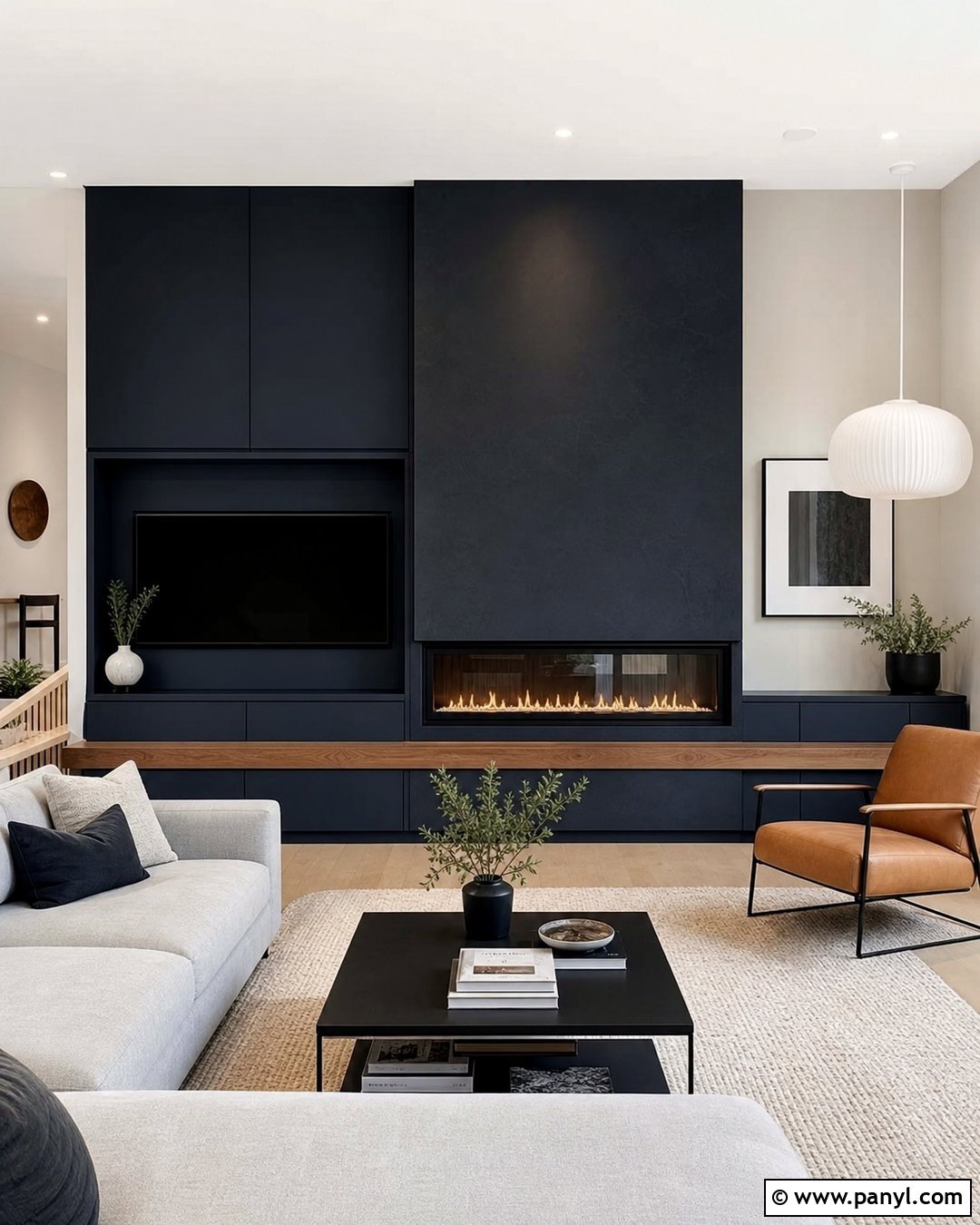 Midnight Blue Modern Fireplace Wall - 30 blue fireplace wall ideas