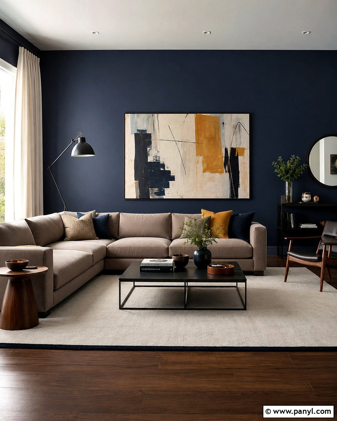 Midnight Blue Modern Living Room With Black Accents - 20 Midnight Blue Wall Color Ideas