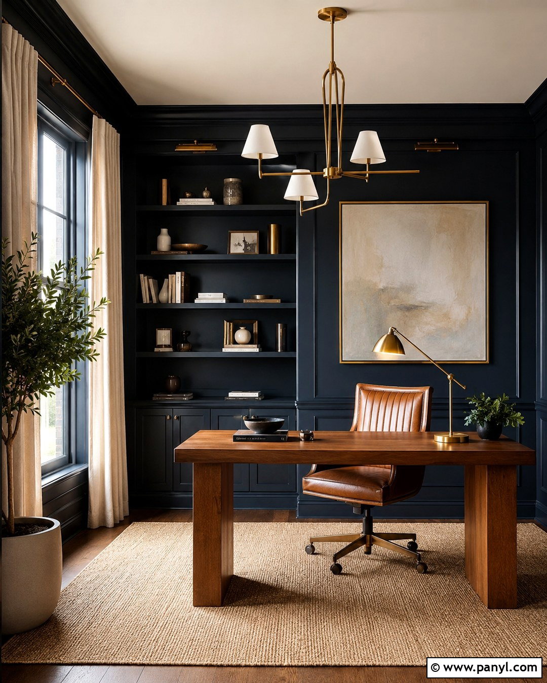 Midnight Blue Office Walls With Warm Lighting - 20 Blue Paint For Office Walls