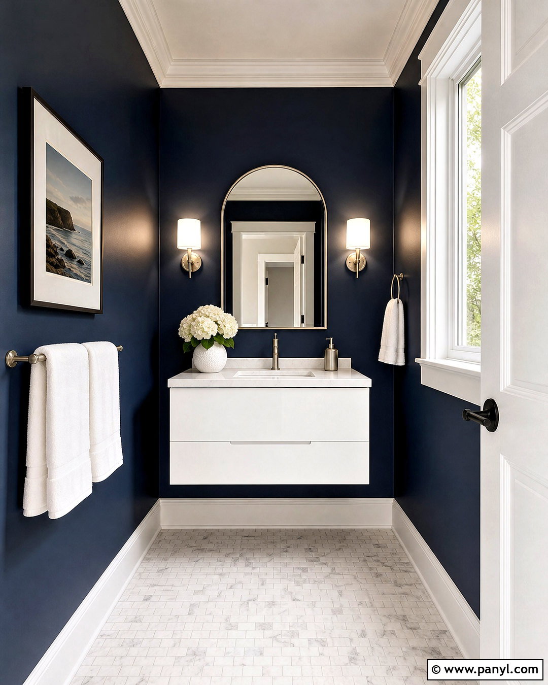 Midnight Blue Powder Room Walls With White Trim - 20 dark walls white trim ideas