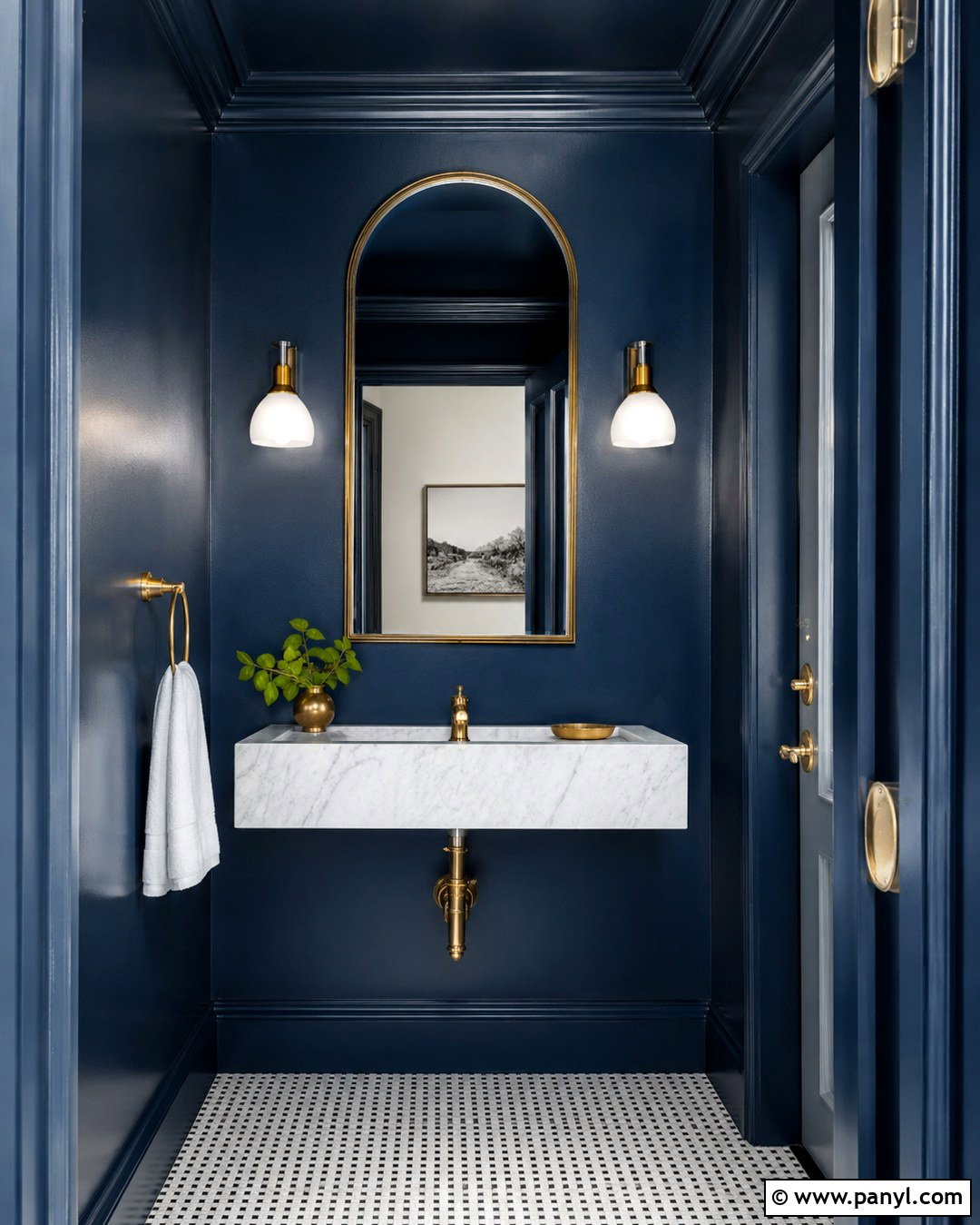 Midnight Blue Powder Room With Brass Accents - 20 Midnight Blue Wall Color Ideas