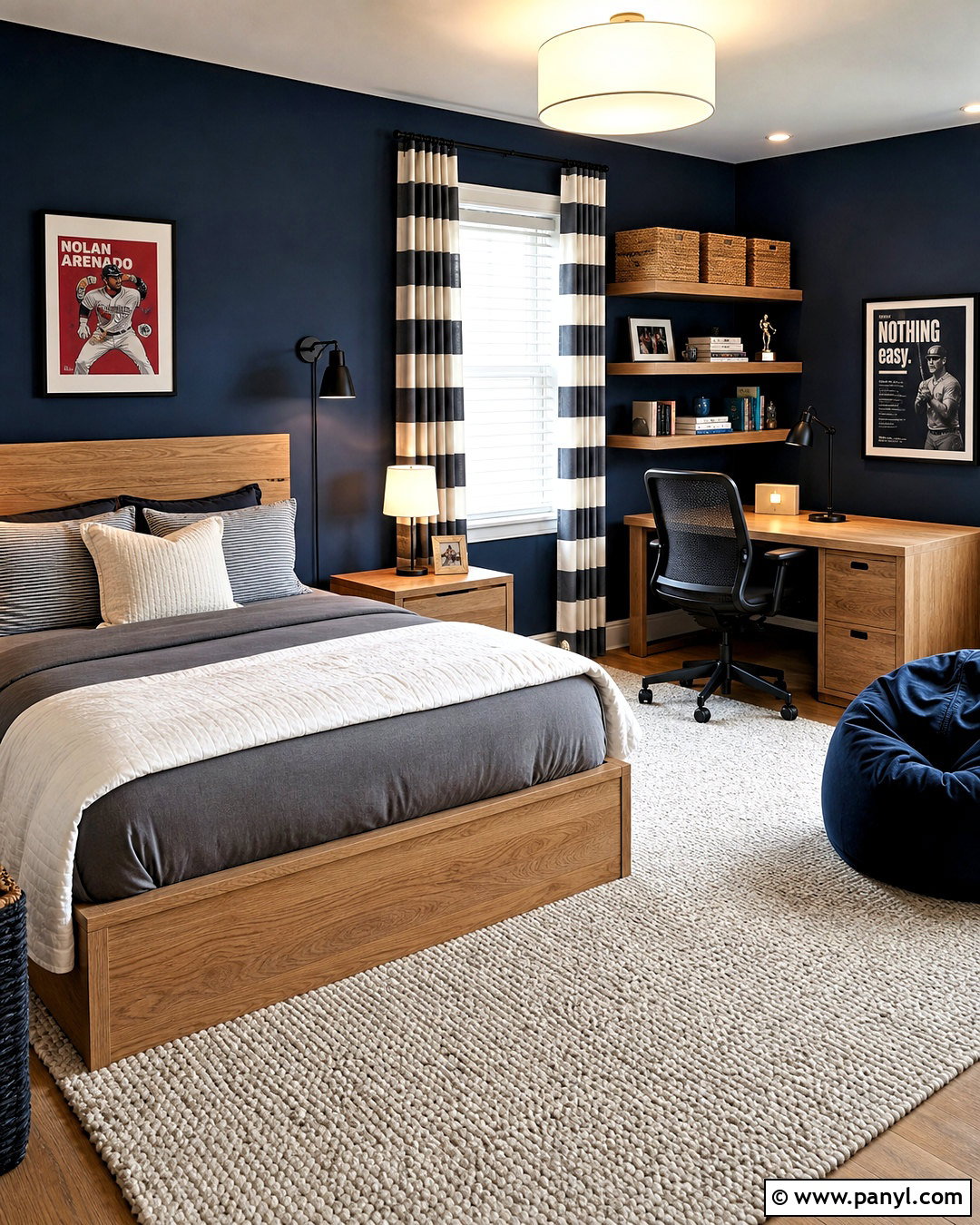 Midnight Blue Teen Bedroom Walls With Natural Wood - 20 midnight blue walls