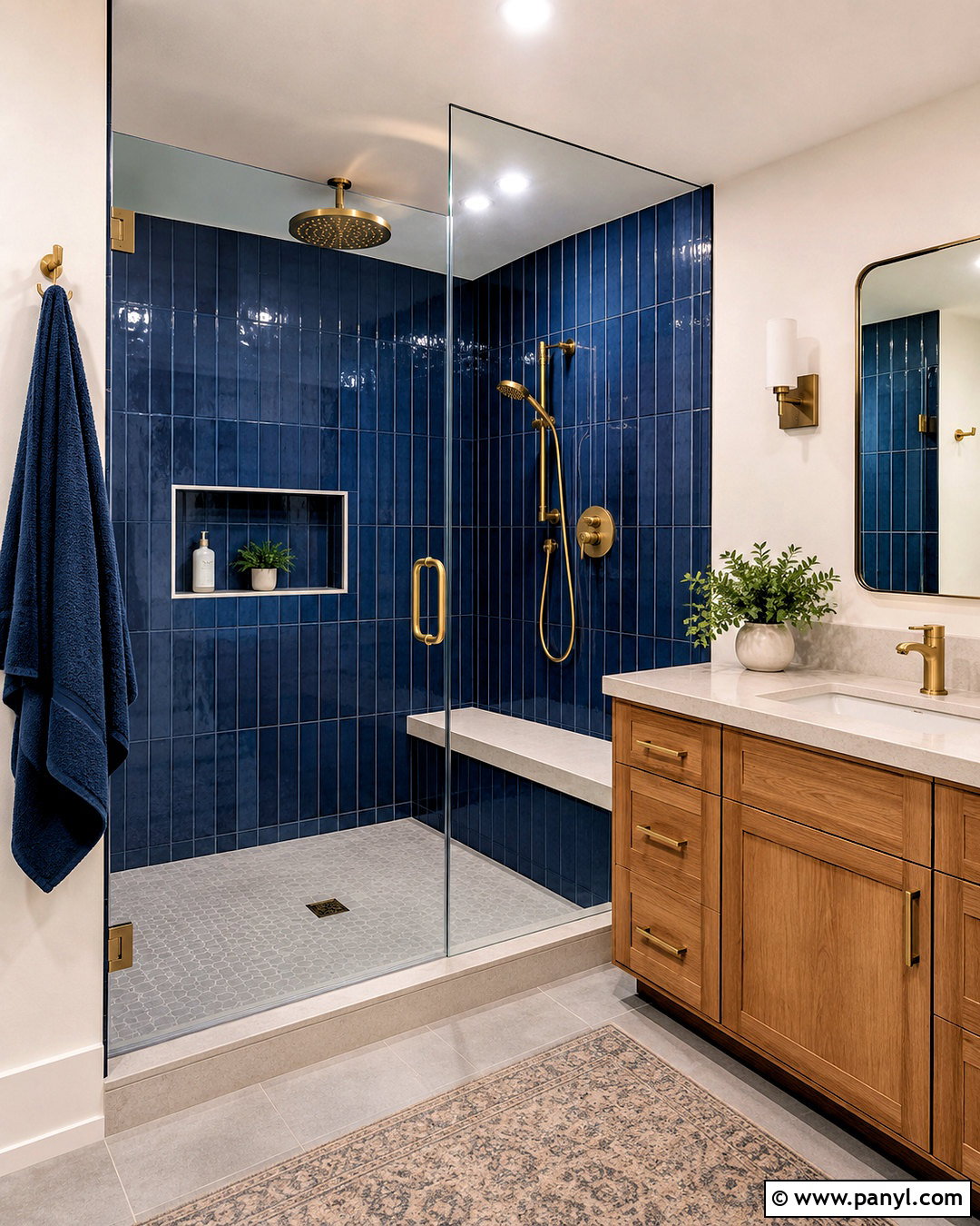 Midnight Blue Walk-In Shower - 20 midnight blue bathroom ideas