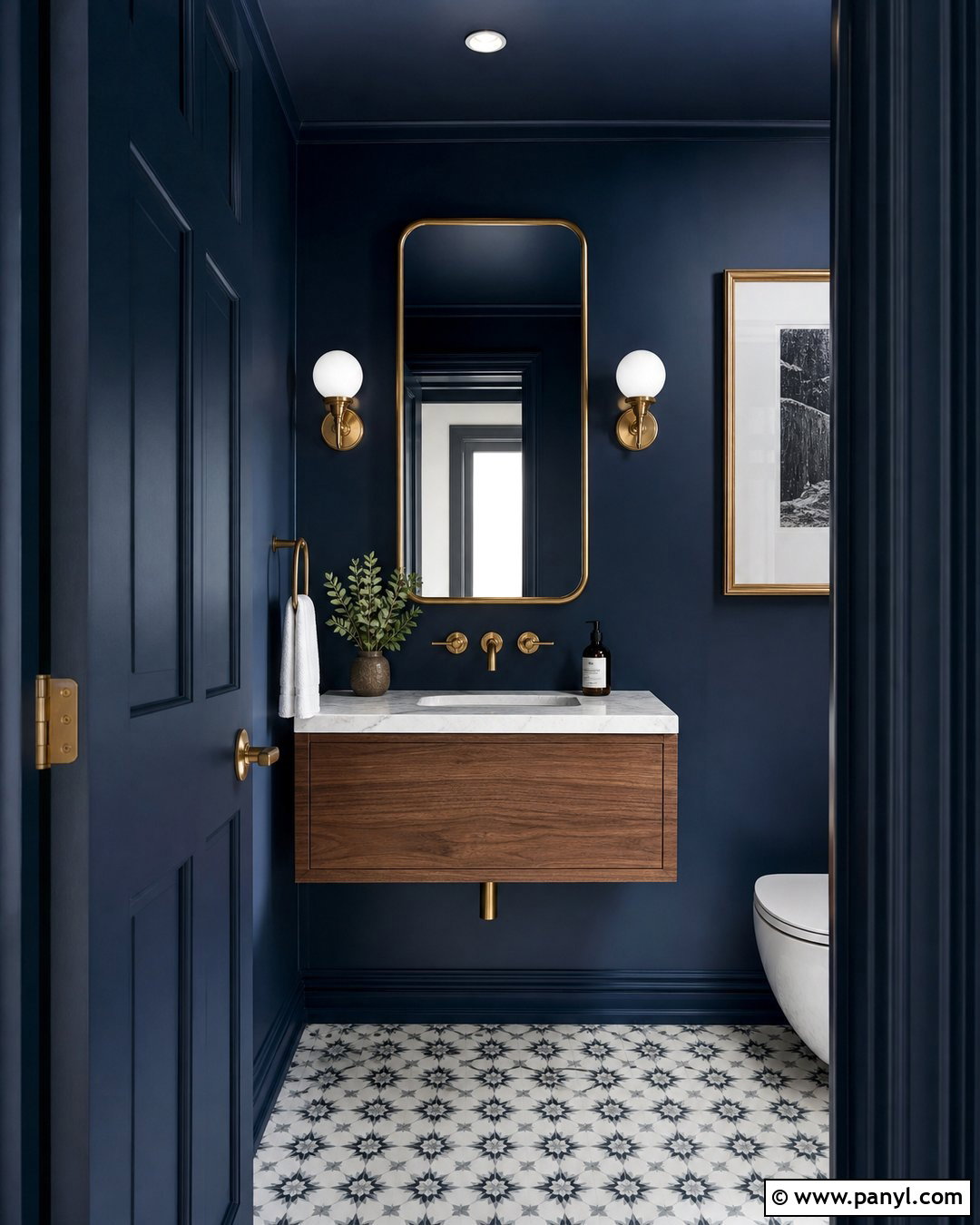 Midnight Blue Wall Color Powder Room - 30 Moody Wall Color Ideas