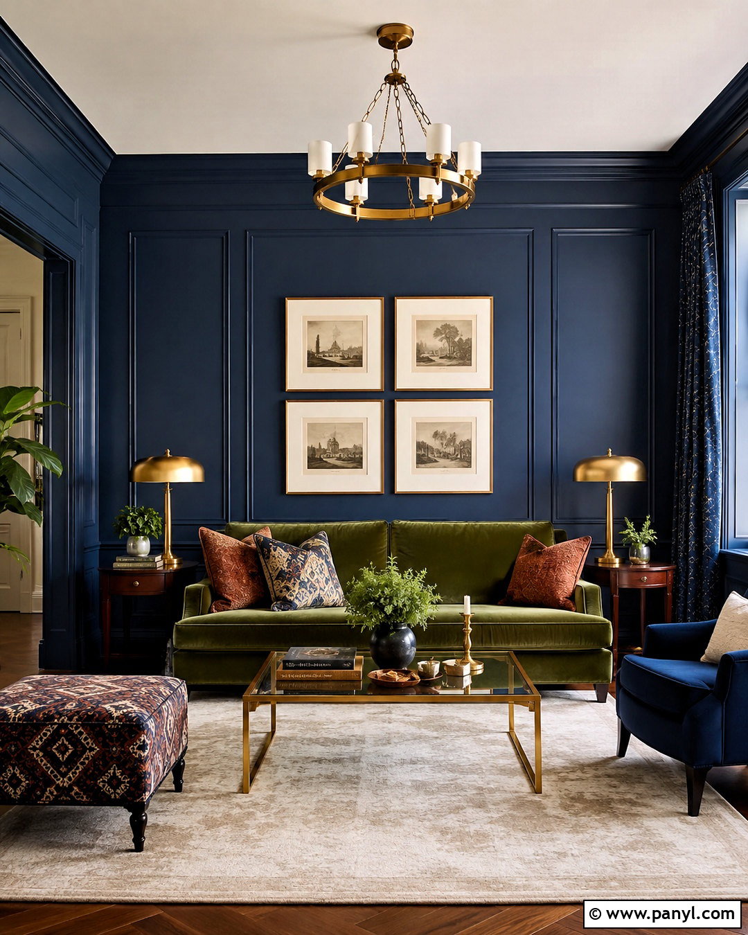 Midnight Blue Walls With Velvet Sofa - 20 blue walls living room ideas